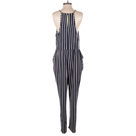 🌟 BCBGeneration Navy Striped Plunge Jumpsuit – Size L - Picture 3 of 4